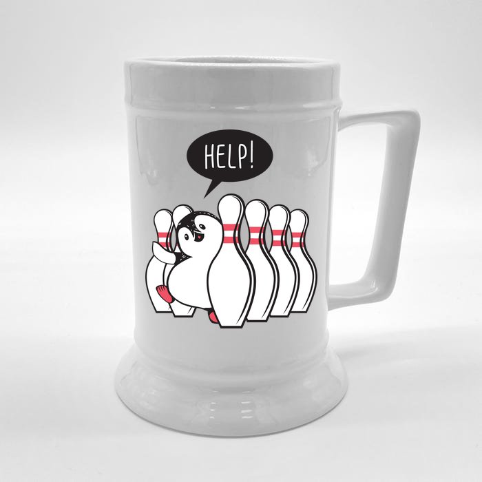 Help Penguin Bowling Pin Front & Back Beer Stein