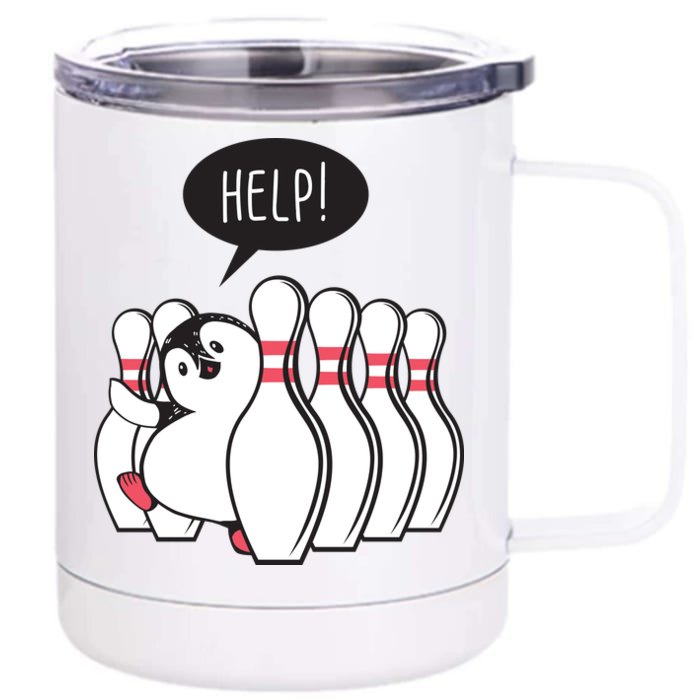 Help Penguin Bowling Pin Front & Back 12oz Stainless Steel Tumbler Cup