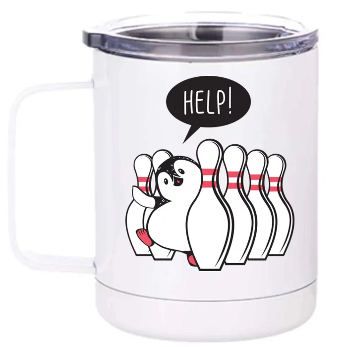 Help Penguin Bowling Pin Front & Back 12oz Stainless Steel Tumbler Cup