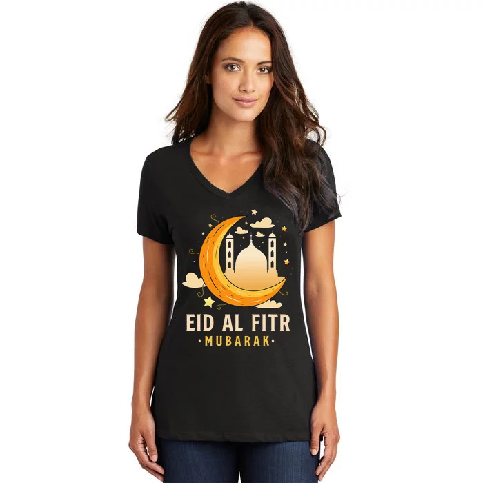 Happy Eid Mubarak for Muslim Eid al Fitr Women's V-Neck T-Shirt