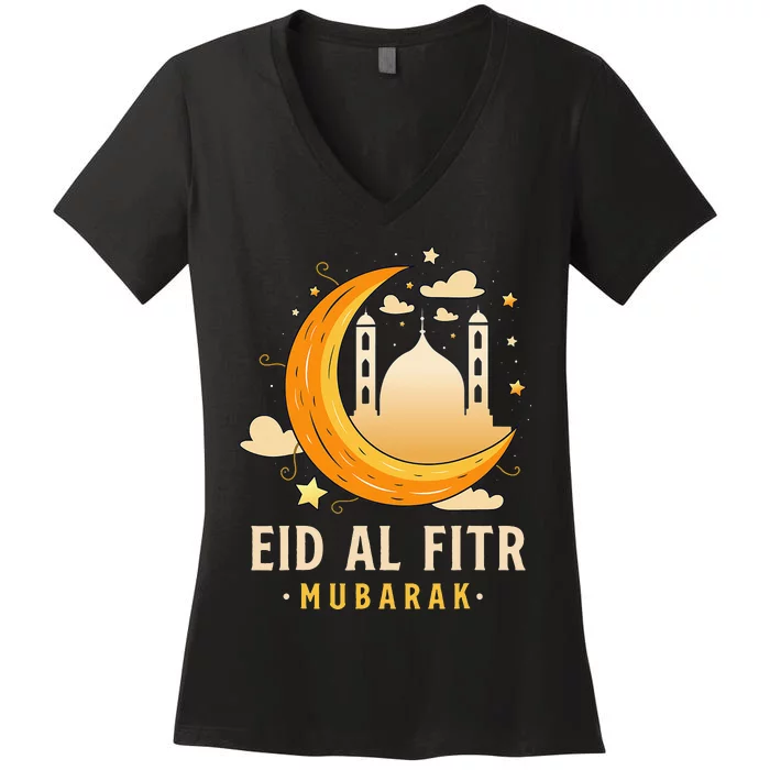 Happy Eid Mubarak for Muslim Eid al Fitr Women's V-Neck T-Shirt