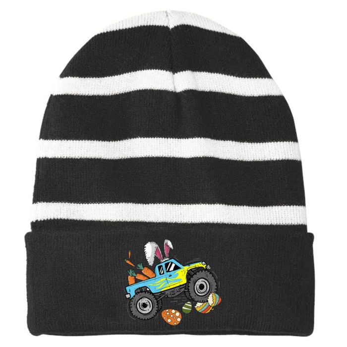 Happy Easter Monster Truck Lovers Cute Bunny Striped Beanie with Solid Band