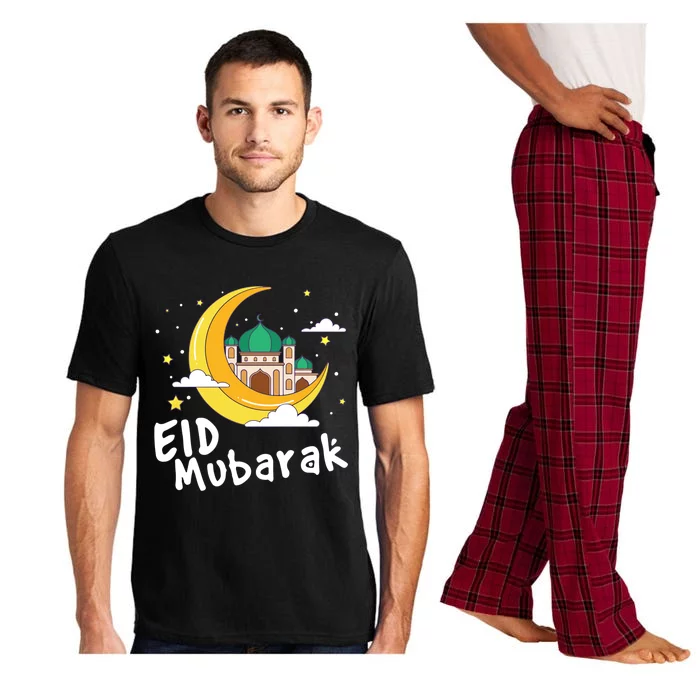 Happy Eid Mubarak Calligraphy With Mosque And Eid Crescent Gift Pajama Set