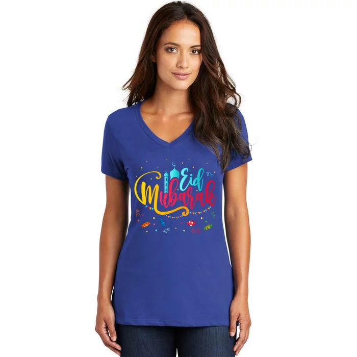 Happy Eid Mubarak Eid Al Fitr Eid Al Adha Cute Gift Women's V-Neck T-Shirt