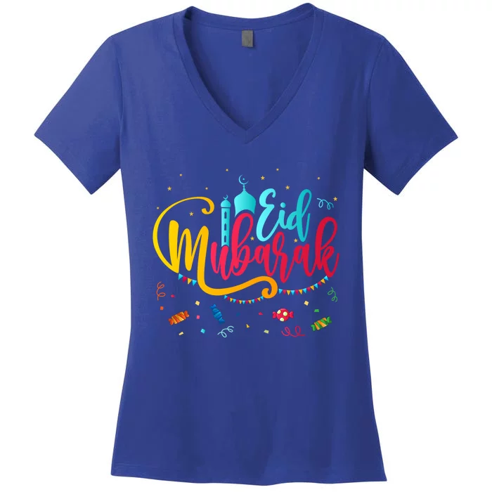 Happy Eid Mubarak Eid Al Fitr Eid Al Adha Cute Gift Women's V-Neck T-Shirt