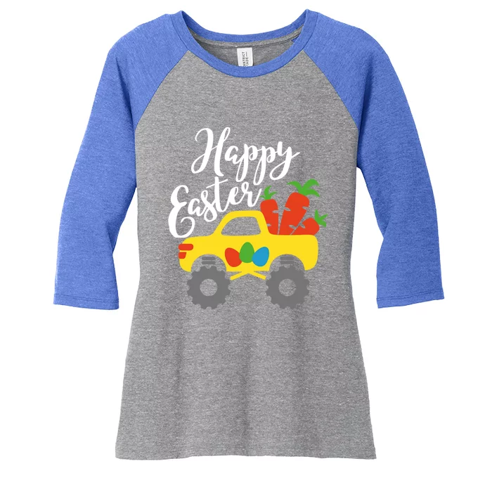 Happy Easter Monster Truck Carrots Cool Gift Women's Tri-Blend 3/4-Sleeve Raglan Shirt