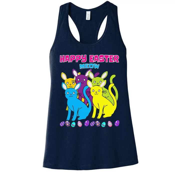 Happy Easter Meow Easter Cat For Women Love Cats Women's Racerback Tank