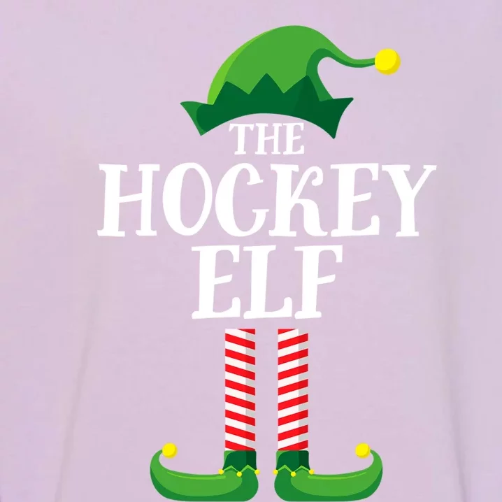 Hockey Elf Matching Family Group Christmas Party Funny Gift Garment-Dyed Sweatshirt