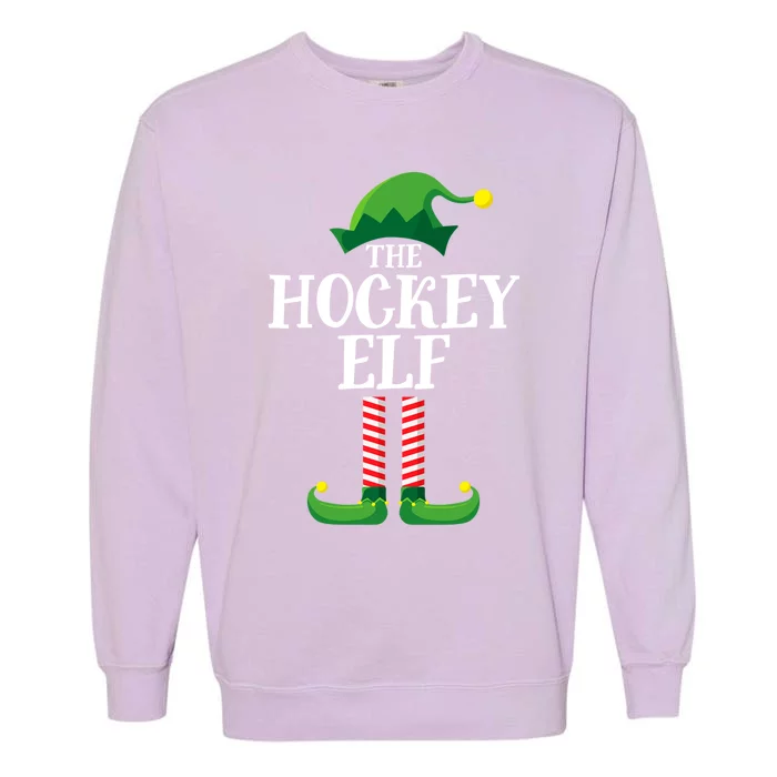 Hockey Elf Matching Family Group Christmas Party Funny Gift Garment-Dyed Sweatshirt