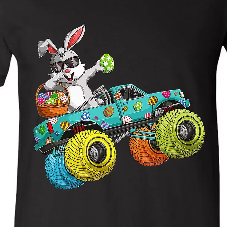 Happy Easter Monster Truck Dabbing Bunny V-Neck T-Shirt