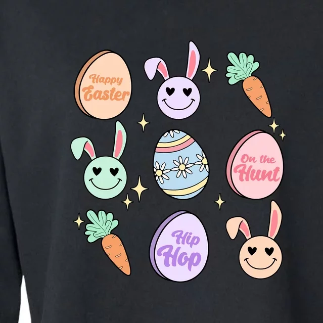 Happy Easter On The Hunt Funny Ears Bunny Retro Easter Day Cropped Pullover Crew