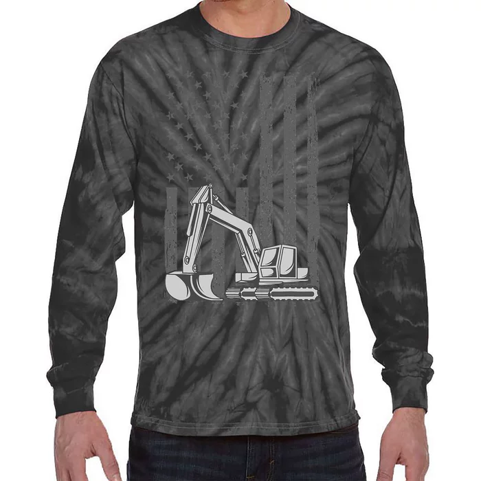 Heavy Equipment Operator Excavator Us Independence Day Tie-Dye Long Sleeve Shirt