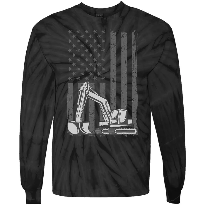 Heavy Equipment Operator Excavator Us Independence Day Tie-Dye Long Sleeve Shirt