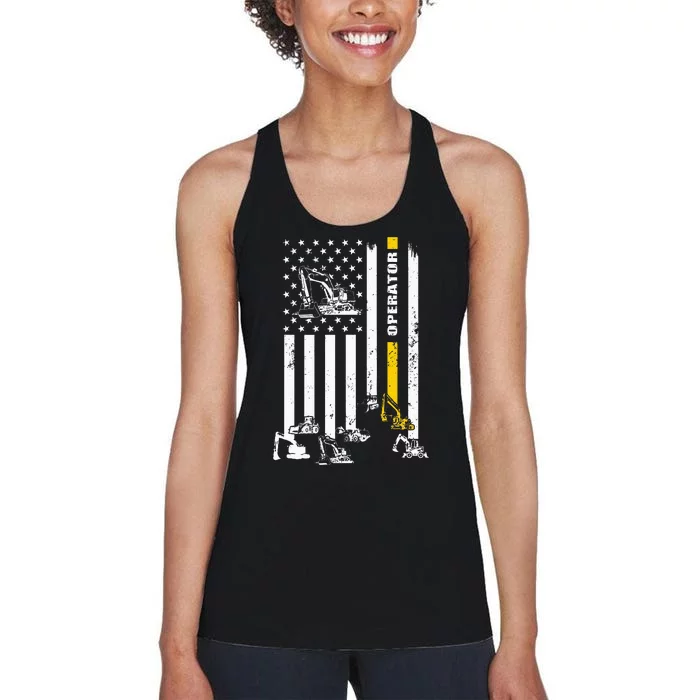 Heavy Equipment Operator Usa Flag Operator Gift Women's Racerback Tank