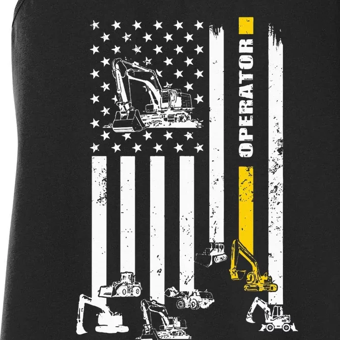 Heavy Equipment Operator Usa Flag Operator Gift Women's Racerback Tank