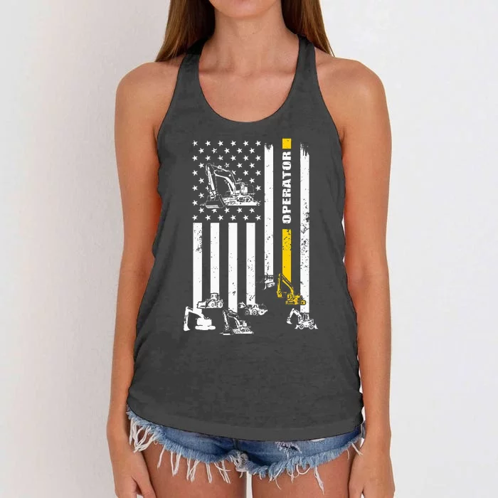 Heavy Equipment Operator Usa Flag Operator Gift Women's Knotted Racerback Tank