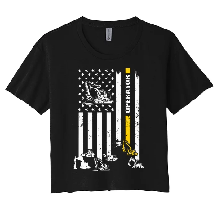 Heavy Equipment Operator Usa Flag Operator Gift Women's Crop Top Tee