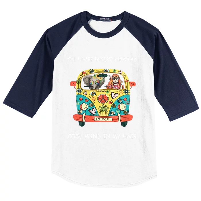 Hippie Elephant On A Dark Desert Highway Cool Wind In My Hair Baseball Sleeve Shirt