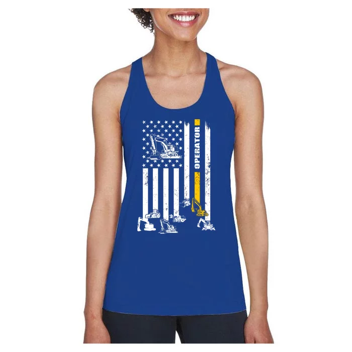 Heavy Equipt Operator Usa Flag Operator Gift Meaningful Gift Women's Racerback Tank