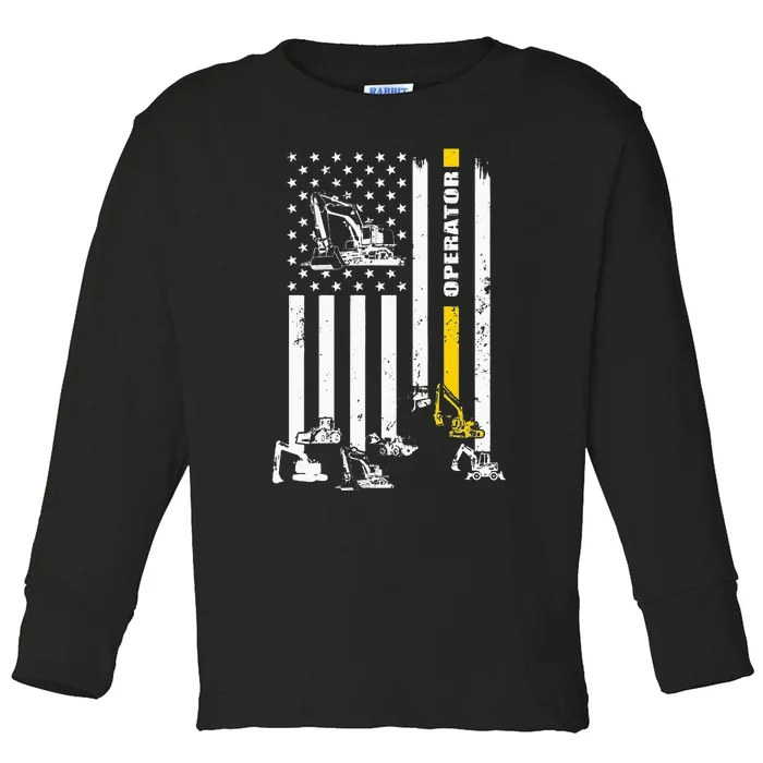 Heavy Equipment Operator USA Flag Operator Gift Toddler Long Sleeve Shirt