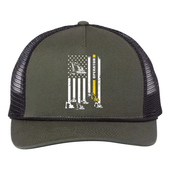 Heavy Equipment Operator USA Flag Operator Gift Retro Rope Trucker Hat Cap