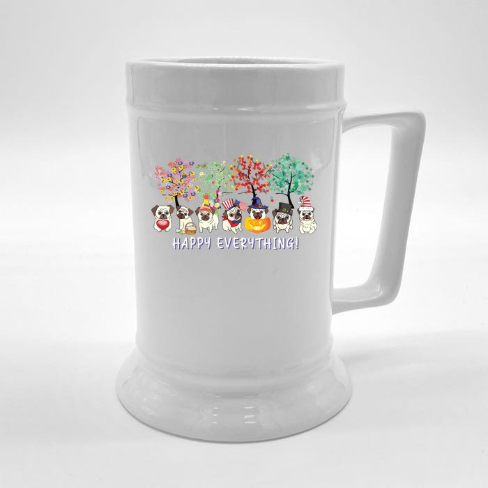 Happy Everything Pug Dog Seasons All Year Tree Lover Pug Front & Back Beer Stein