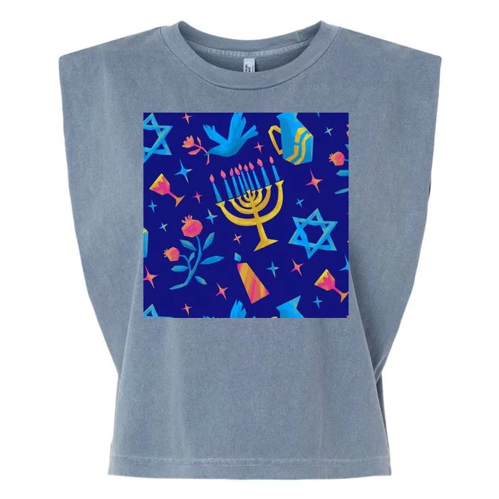 Hanukkah Elements Pattern Garment-Dyed Women's Muscle Tee