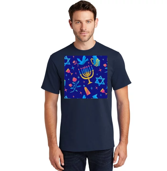 Hanukkah Elements Pattern Tall T-Shirt