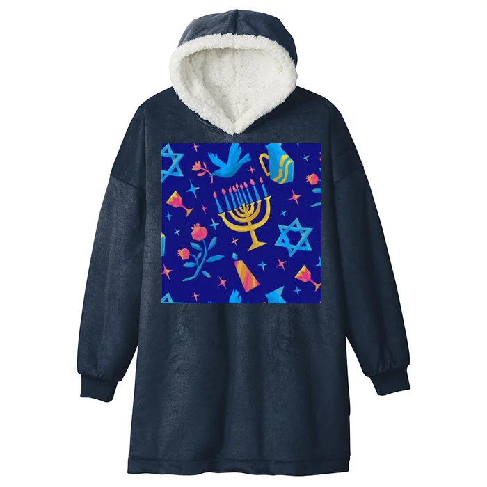 Hanukkah Elements Pattern Hooded Wearable Blanket