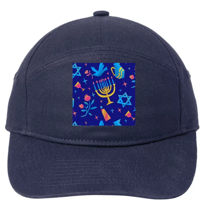 Hanukkah Elements Pattern 7-Panel Snapback Hat