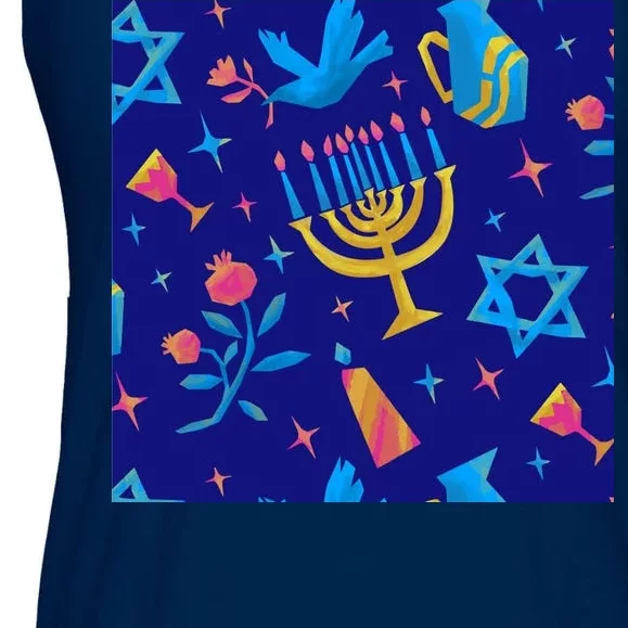 Hanukkah Elements Pattern Ladies Essential Flowy Tank