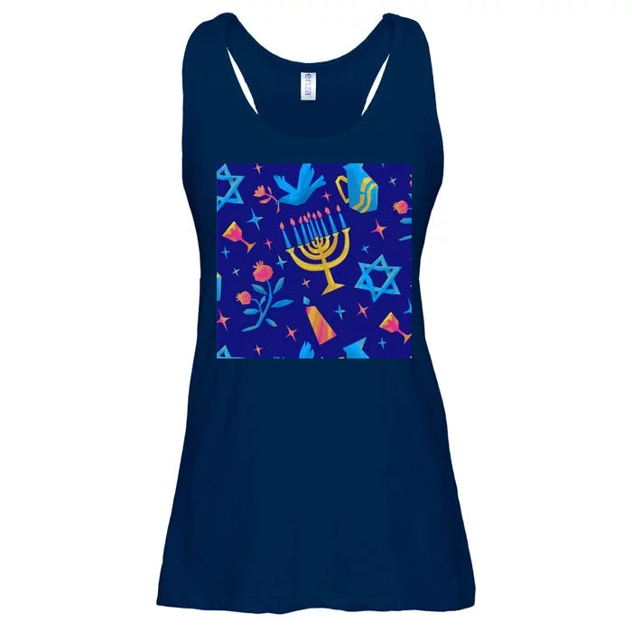 Hanukkah Elements Pattern Ladies Essential Flowy Tank