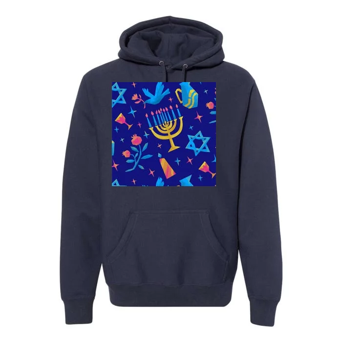 Hanukkah Elements Pattern Premium Hoodie