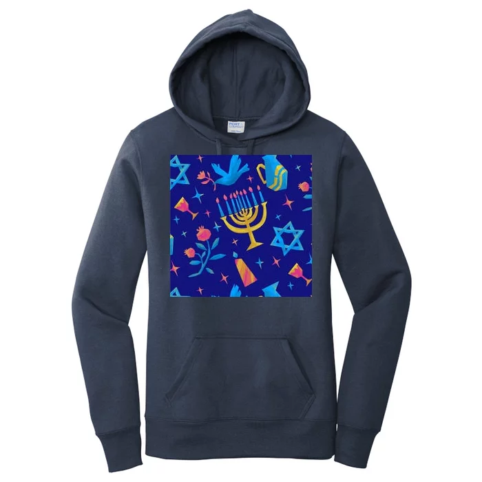 Hanukkah Elements Pattern Women's Pullover Hoodie