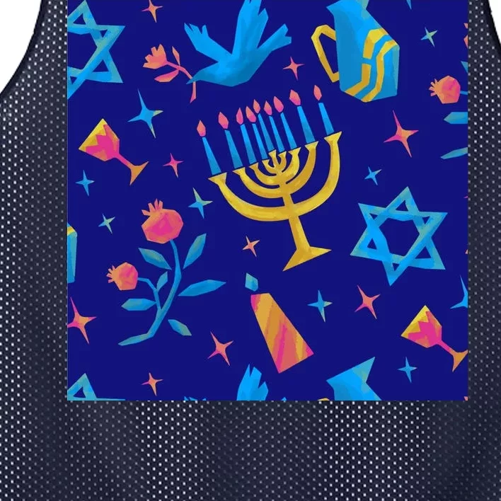 Hanukkah Elements Pattern Mesh Reversible Basketball Jersey Tank