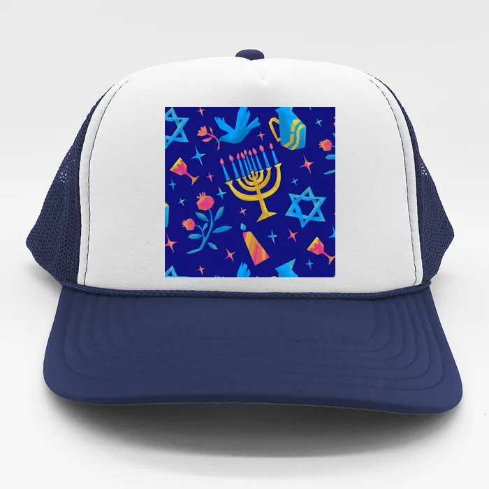 Hanukkah Elements Pattern Trucker Hat