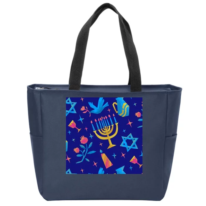 Hanukkah Elements Pattern Zip Tote Bag