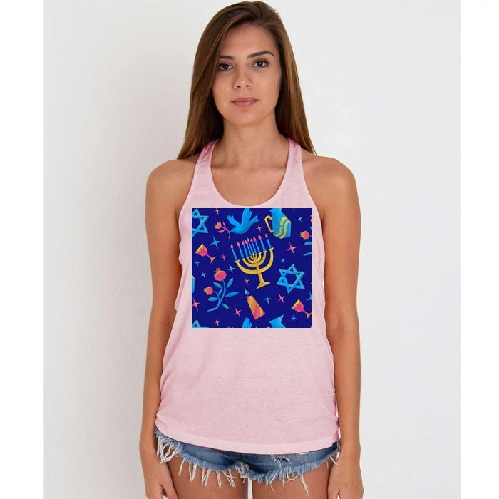 Hanukkah Elements Pattern Women's Knotted Racerback Tank