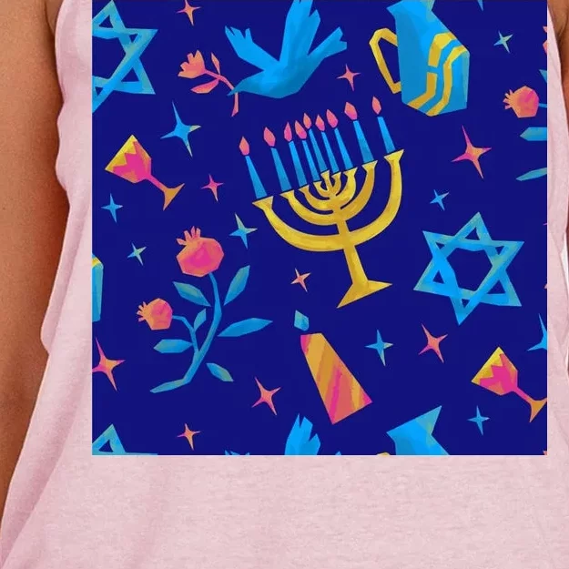 Hanukkah Elements Pattern Women's Knotted Racerback Tank