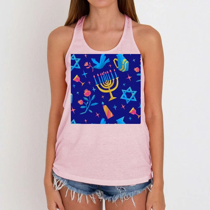 Hanukkah Elements Pattern Women's Knotted Racerback Tank