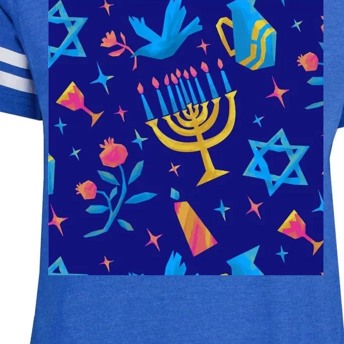 Hanukkah Elements Pattern Enza Ladies Jersey Football T-Shirt