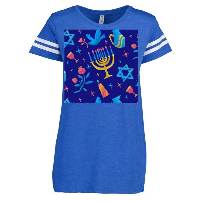 Hanukkah Elements Pattern Enza Ladies Jersey Football T-Shirt