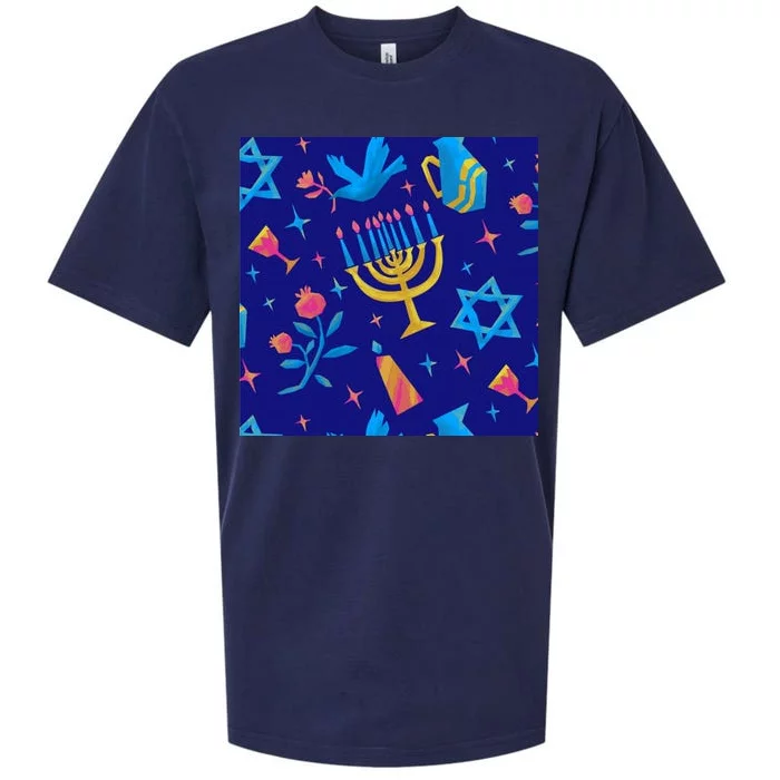 Hanukkah Elements Pattern Sueded Cloud Jersey T-Shirt