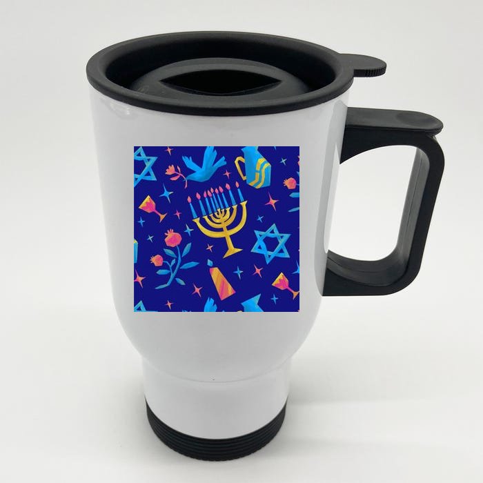 Hanukkah Elements Pattern Front & Back Stainless Steel Travel Mug