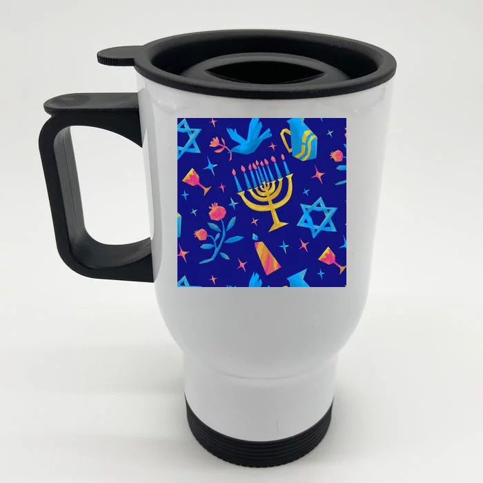 Hanukkah Elements Pattern Front & Back Stainless Steel Travel Mug