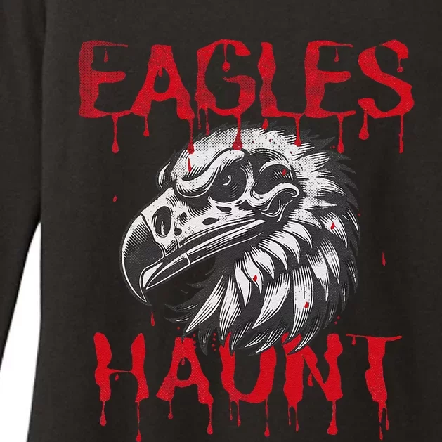 Halloween Eagle Pride Haunt Mascot School Spirit Skull Retro Womens CVC Long Sleeve Shirt