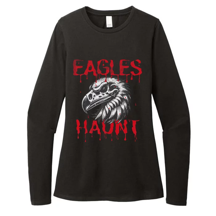 Halloween Eagle Pride Haunt Mascot School Spirit Skull Retro Womens CVC Long Sleeve Shirt