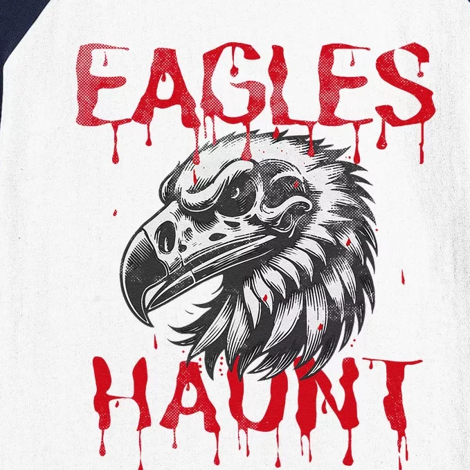 Halloween Eagle Pride Haunt Mascot School Spirit Skull Retro Baseball Sleeve Shirt