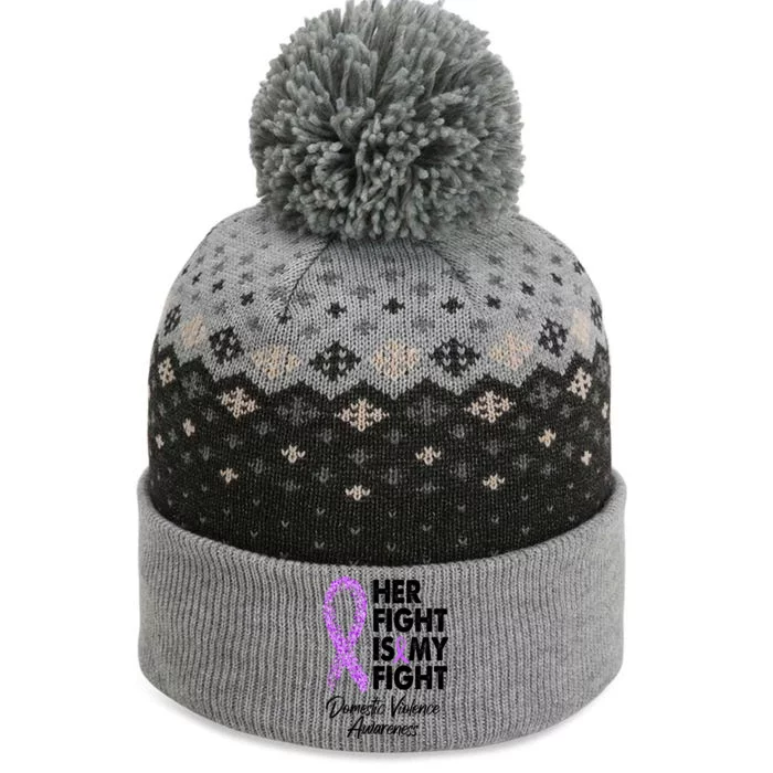 Her Fight is My Fight Domestic Violence Awareness Purple Ribbon The Baniff Cuffed Pom Beanie