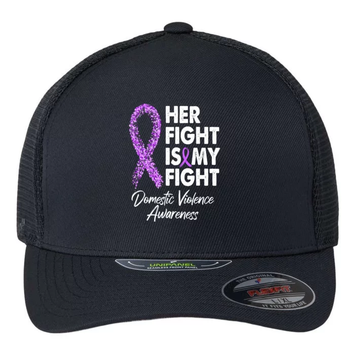 Her Fight is My Fight Domestic Violence Awareness Purple Ribbon Flexfit Unipanel Trucker Cap